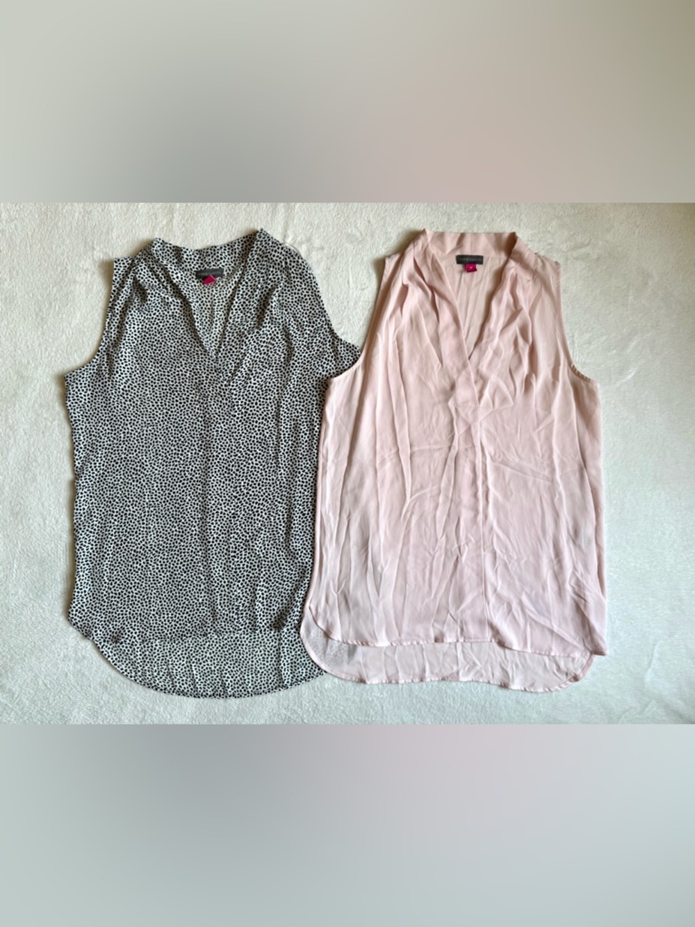 Lot of (2) Vince Camuto V-Neck Sheer Sleeveless Blouse Tops XS